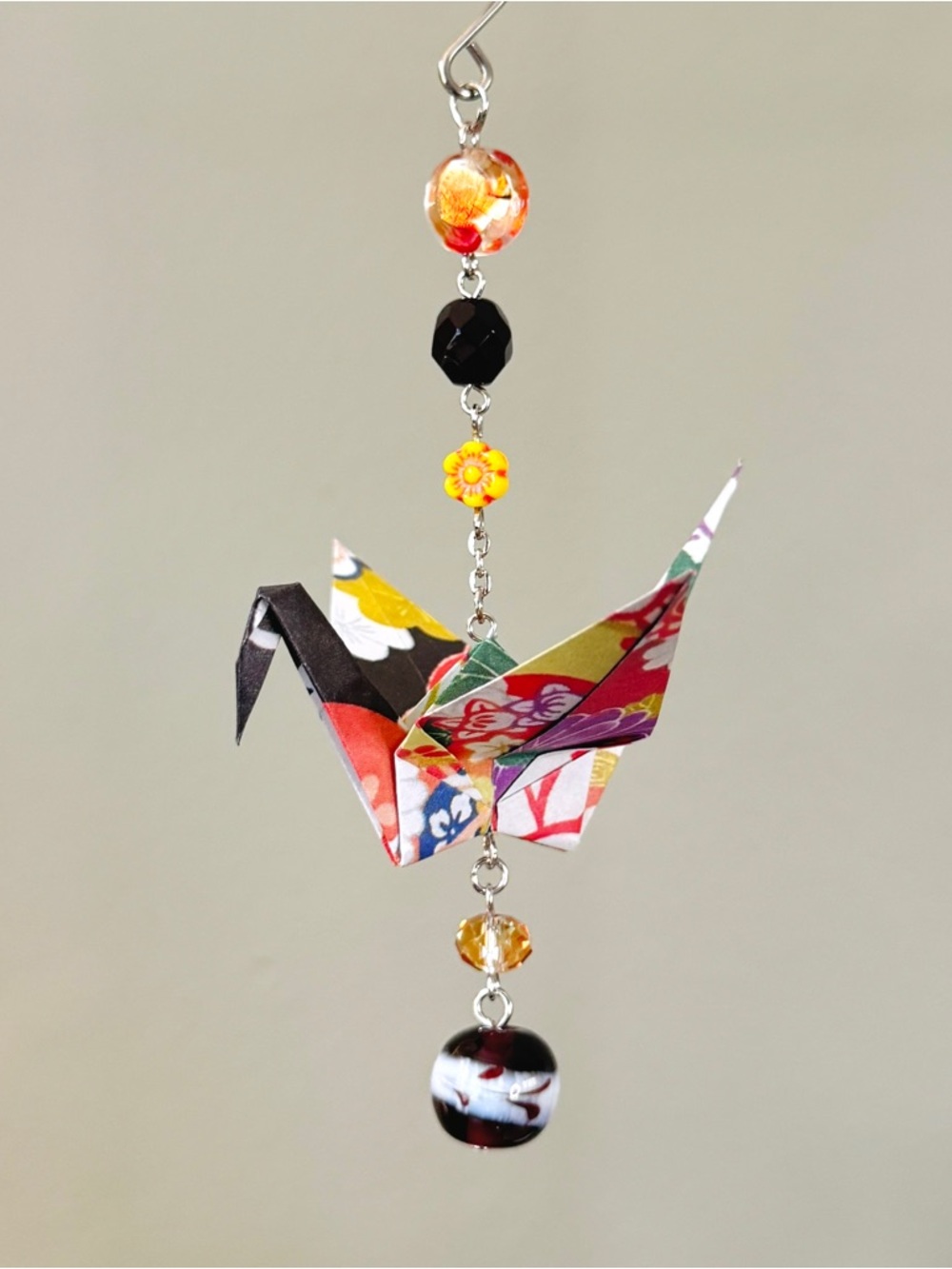 Origami Ornament #2434 - Medium Crane with Glass Beads